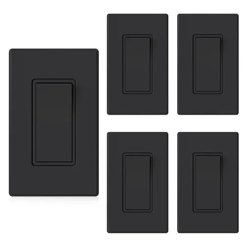 Miniatura 22 de ELEGRP Interruptor de luz decorativo de un solo polo con placa sin tornillos, 15 A 120-277 V, reemplazo del interruptor basculante de paleta