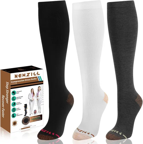 Miniatura 29 de NEWZILL Calcetines de compresión de cobre para mujeres y hombres, de 15-20 mmHg, algodón con control de olores, calcetines de vestir para negocios