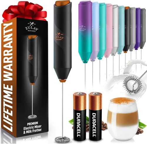 Miniatura 78 de Zulay Kitchen Espumador de leche de mano a pilas - Mezclador eléctrico de bebidas para café, lattes, capuchinos, matcha y chocolate caliente