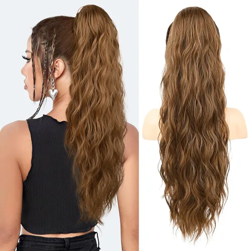 Miniatura 10 de FLUFYMOOZ Extensión de Cola de Caballo, Extensiones de Cabello de Cola de Caballo con Cordón de 26 Pulgadas para Mujeres, Postizo de Cabello