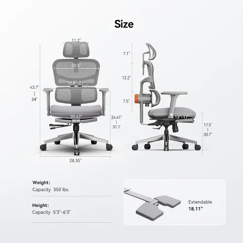 Miniatura 3 de Newtral Silla de oficina ergonómica con soporte lumbar de seguimiento automático, reclinable de 136°, silla de escritorio para computadora con Gris