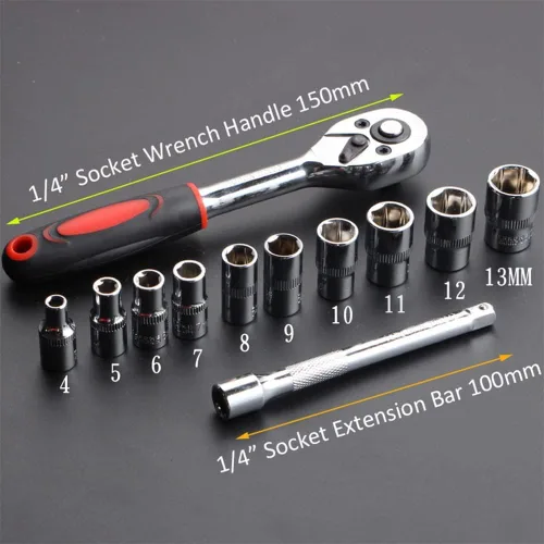 Miniatura 2 de Juego de llave de carraca de enchufe de 12 piezas de 1/4", juego de llave de enchufe de 10 unidades con enchufes de 4-13mm, mango de liberación