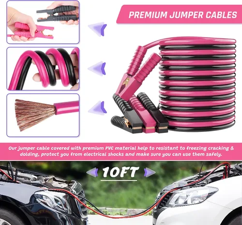 Miniatura 2 de Kit de emergencia para automóvil de 298 piezas, kit de emergencia para automóvil con cables de puente, kit de emergencia para vehículos, kit