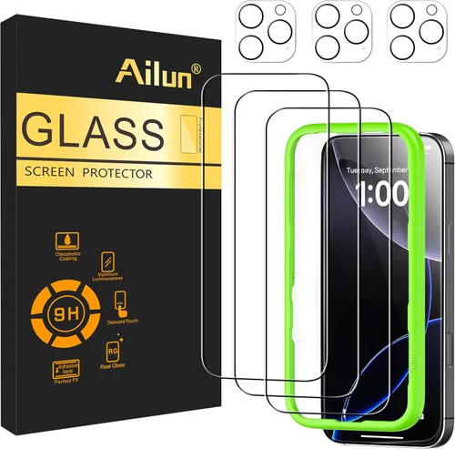 Miniatura 20 de Ailun Paquete de 3 protectores de pantalla para iPhone 17 Pro [6.3 pulgadas] + 3 protectores de lente de cámara con marco de instalación, protección