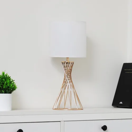Miniatura 7 de Juego de 2 lámparas de mesa doradas, moderna lámpara de noche para mesita de noche, lámpara pequeña para dormitorio, base hueca geométrica de metal