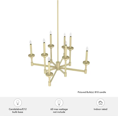 Miniatura 5 de Hunter - Briargrove 8 luces de latón moderno, lámpara de araña grande, regulable, estilo formal, forma de vela, para dormitorios, cocinas, comedor