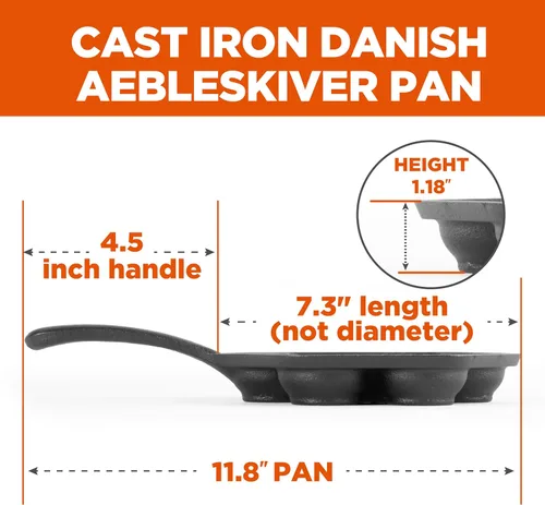 Miniatura 2 de Sartén de hierro fundido para panqueques daneses aebleskiver de Commercial CHEF, Utensilio de cocina de hierro fundido presazonado para bolitas
