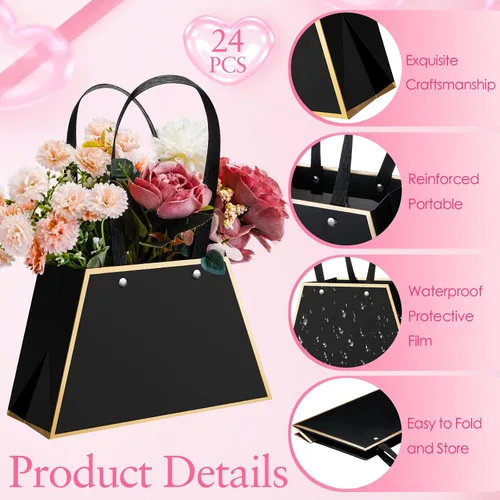 Miniatura 3 de Noveread 24 bolsas de regalo florales de barra floral a granel, bolsa de ramo de flores, bolsa de papel de regalo con asa, caja de centro de mesa