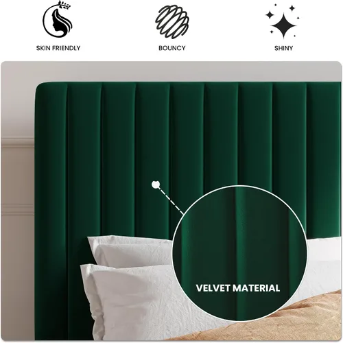 Miniatura 6 de SHA CERLIN - Base de cama tamaño Queen con cabecera acolchada tapizada en terciopelo y diseño acanalado vertical; plataforma de cama con soporte