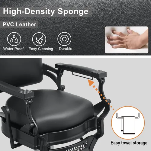 Miniatura 3 de Silla de peluquería para peluquería, resistente, 700 libras, para estilista, peluquero, belleza, tatuaje masaje (cuadrado negro)