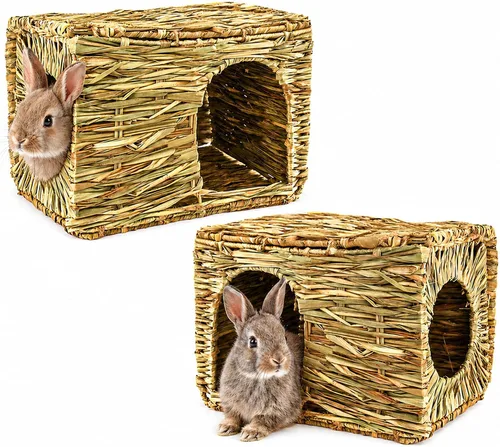 HERCOCCI Casa de césped extra grande para conejos, plegable y cómoda, para animales pequeños, para jugar en cabaña, cama escondida, tapete de heno,
