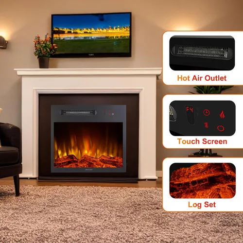Miniatura 3 de Calentador eléctrico integrado de 23 pulgadas, chimenea independiente empotrada, control remoto, pantalla táctil, velocidad de brillo de llama