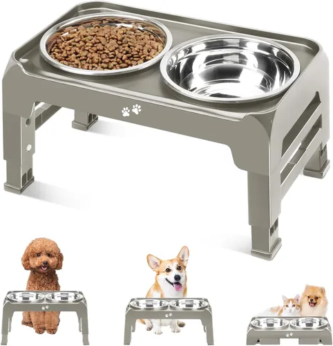 Miniatura 11 de COMESOON - Tazones elevados para perros, soporte elevado de 4 alturas ajustables con 2 tazones gruesos de acero inoxidable de 50 onzas, Negro