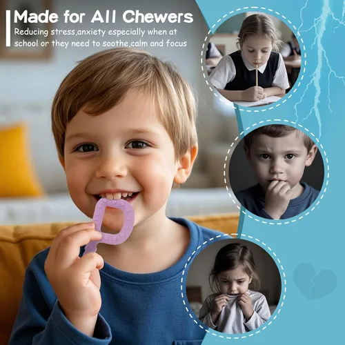 Miniatura 6 de Juguetes sensoriales para masticar para niños autistas, paquete de 4 juguetes de dentición en forma de P, mordedores de bebé, juguetes para masticar