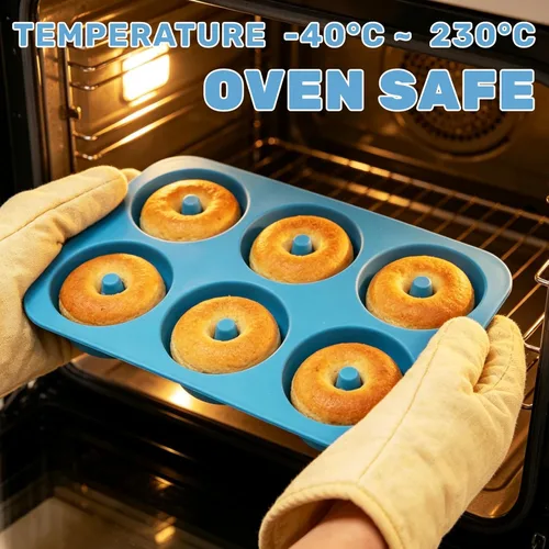 Miniatura 3 de Aichoof molde de silicona para donas de 6 rosquillas, juego de 2. Bandeja de silicona apta para bagels de grado alimenticio LFGB, antiadherente