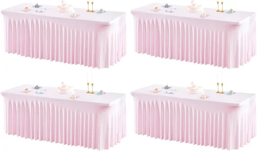Miniatura 70 de Paquete de 1 manteles azul bebé para mesas rectangulares de 4 pies, cubiertas de mesa de spandex elástico de una pieza resistentes a las arrugas