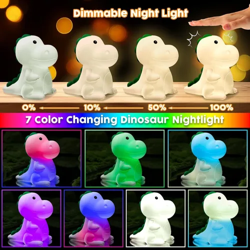 Miniatura 2 de Luz nocturna para niños, lámpara táctil de dinosaurio para guardería, regulable con 7 colores cambiantes, suave y esponjoso, de silicona, lindas