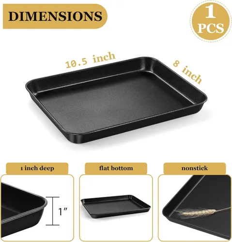 Miniatura 2 de Bandeja para horno tostador E-far, bandeja de 10.5x8x1 pulgadas antiadherente para hornear galletas, bandeja de hornear pequeña de acero al carbono