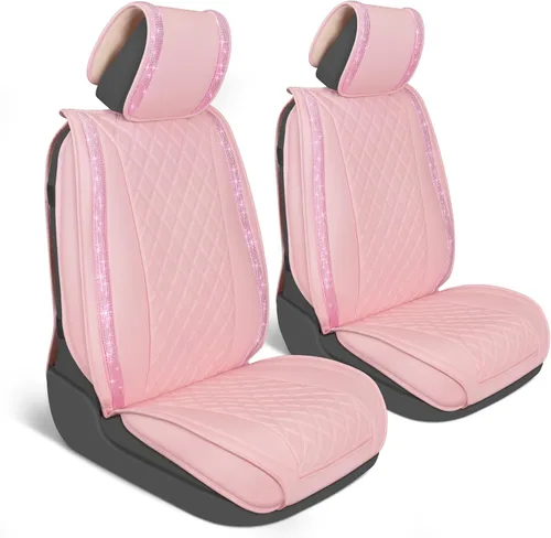 Miniatura 22 de MotorBox Haven Series - Fundas de asiento de piel de napa, para automóviles, edición Lux, fundas de asiento delantero con costuras de diamante