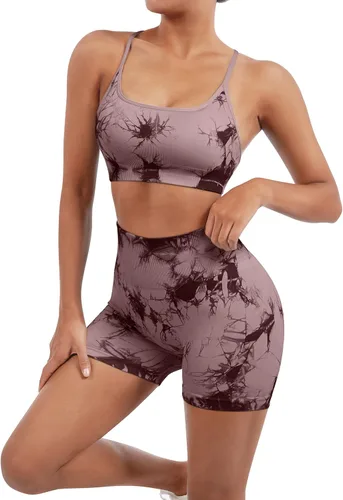 Miniatura 4 de SUUKSESS Conjuntos de Entrenamiento Sin Costuras para Mujer, Sujetador Deportivo con Tirantes, Shorts de Cintura Alta y con Realce de Glúteos