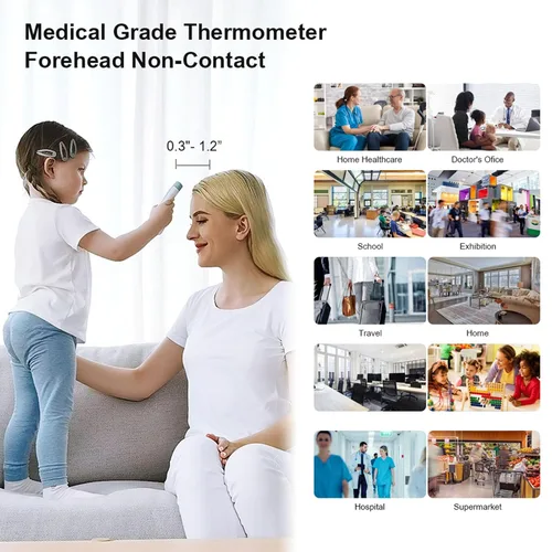 Miniatura 8 de Berrcom - Termómetro infrarrojo sin contacto para la frente para adultos y niños, termómetros digitales de fiebre 3 en 1 con pantalla LCD y alerta