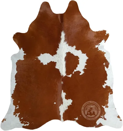 Miniatura 8 de Sunshine Cowhides Genuino Hereford - Alfombra de piel de vaca roja, marrón y blanca, lujosa alfombra de vaca para dormitorio, sala de estar