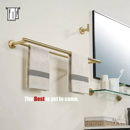 Miniatura 4 de JQK Barra de Toalla Doble de 27 Pulgadas, Latón Dorado Longitud Útil de 24 Pulgadas, Soporte de Toalla de Baño de Acero Inoxidable 304 Grueso de Oro