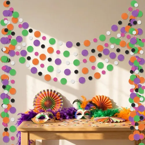 Miniatura 15 de Outus Guirnalda de puntos redondos negros y rojos, 5 piezas, decoración para colgar en fiestas de graduación, cada longitud de 13.1 pies