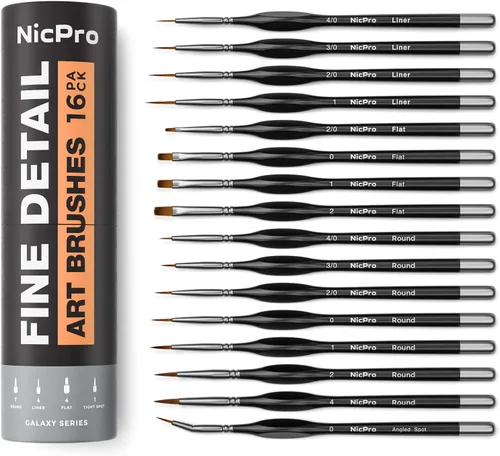 Nicpro Juego de 16 pinceles de pintura en miniatura, juego de pinceles de pintura para detalles finos para acuarela acrílica, pintura al óleo,