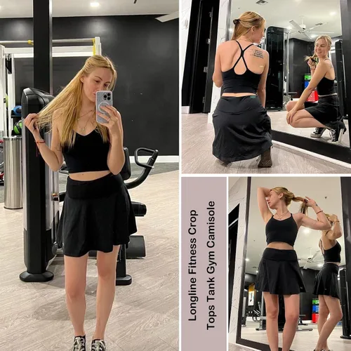 Miniatura 2 de MATHACINO Sports Bras Longline Fitness Crop Tops Tank Yoga Running Shirts V-Neck Spaghetti Strappy Workout Yoga Bra