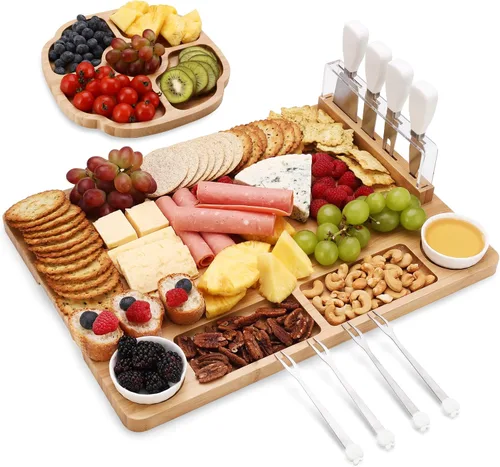 Miniatura 11 de hecef Juego grande de tabla de embutidos rosa con cuchillos de queso de acero inoxidable, juego de tabla de queso, bandeja de aperitivos de madera