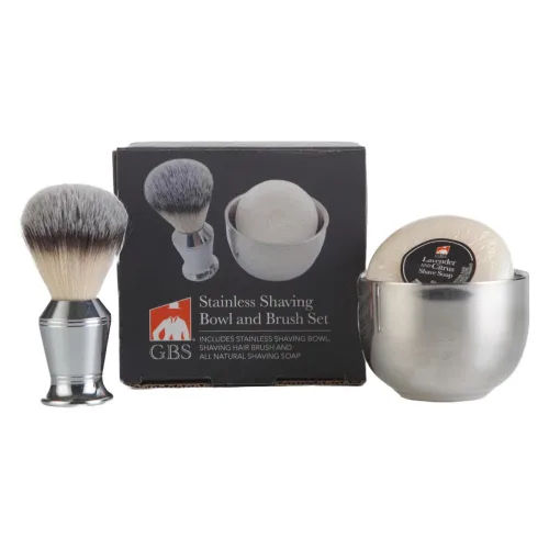 G.B.S Juego de afeitado húmedo para hombre, cepillo de afeitar sintético cromado, cuenco de afeitar inoxidable con jabón de afeitar natural