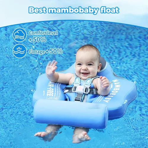 Miniatura 5 de Mambobaby - Flotador de piscina para bebé no inflable con cola y toldo, protección solar UPF 50+, sin volteo, flotador de natación para bebé, Azul