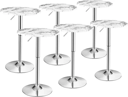 Miniatura 12 de Giantex Mesa redonda de pub ajustable en altura, mesa giratoria de 360° con patas plateadas y base para el hogar, mesa de bar (blanco)