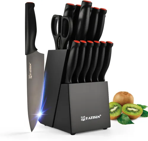 Miniatura 12 de Juego de cuchillos de cocina de 15 piezas con bloque, mango ergonómico de ABS para juego de cuchillos de chef y cuchillos de carne dentados