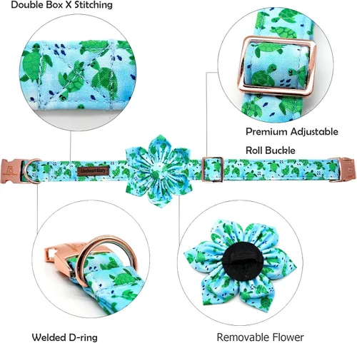 Miniatura 2 de Lionheart glory Collar de perro con flor, collar de perro azul con flores, collar de verano para perro niño o niña, suave, duradero, ajustable
