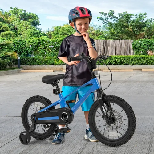 Miniatura 9 de BABY JOY Bicicleta para niños, bicicleta deportiva de aleación ligera de 16 pulgadas con frenos de disco dual, ruedas de entrenamiento, suspensión