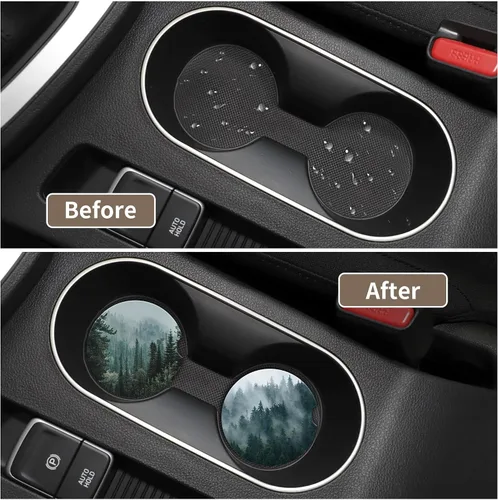 Miniatura 4 de Posavasos para Automóvil para Portavasos, Bosque Oscuro Naturaleza Montaña Universal Antideslizante de Cerámica Posavasos para Taza de Automóvil
