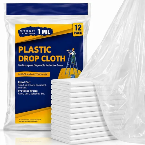 Miniatura 12 de Láminas de plástico para pintores, paños de plástico para pintar, lona de tela de gota de pintura de 9 x 12 pies, cubierta de lona de plástico 3