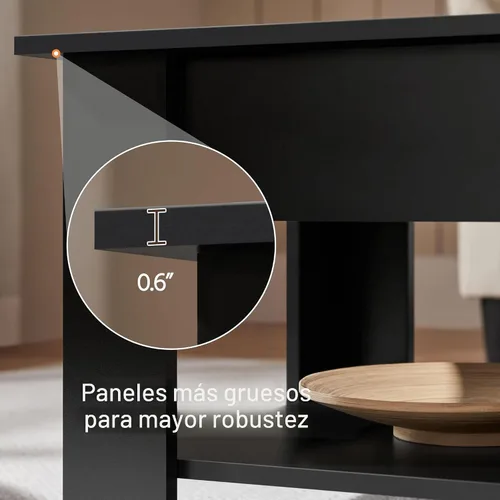 Miniatura 8 de Yaheetech Mesa de café de madera, mesa de centro con estante de almacenamiento oculto grande, mesa de comedor con superficie elevada para sala