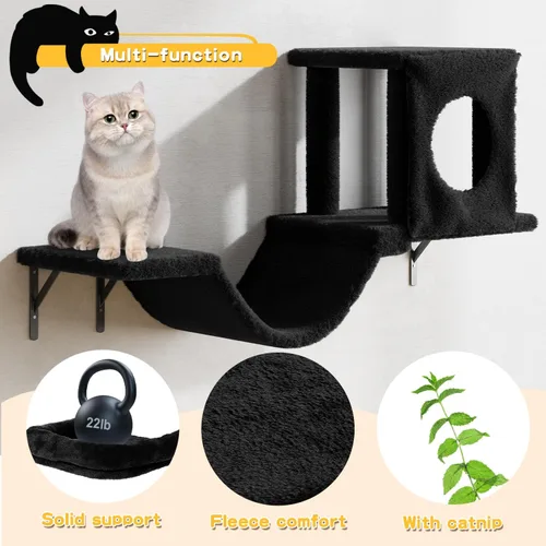 Miniatura 6 de NUNU LAB Estantes de muro para gatos, juego de 6 piezas de lujo montado en la pared, muebles para gatos interiores con 1 casa tipo condominio, 2