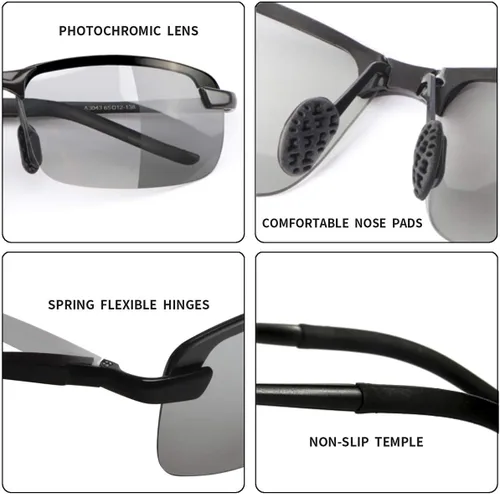 Miniatura 7 de Gafas de sol polarizadas fotocrómicas para hombre Al-Mg marco de metal gafas de conducción deportivas protección UV400 gafas antirreflejos