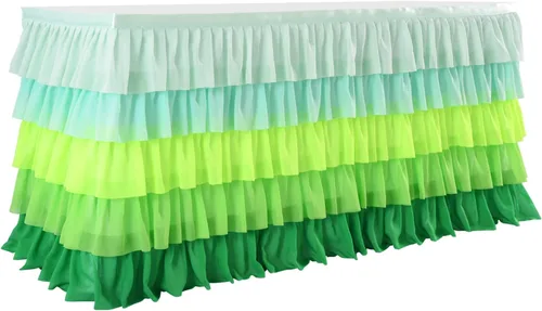 Miniatura 3 de Mantel verde hierba, falda de mesa tutú hawaiana para mesa rectangular de 6 pies, fiesta tropical hawaiana, baby shower, fiesta de cumpleaños