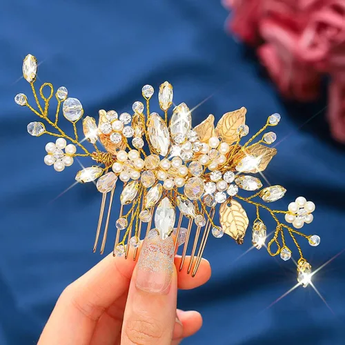 Miniatura 9 de JEAIRTS Peine de cristal para el cabello, accesorio para el cabello de boda, accesorio para el cabello para mujer 1-plateado
