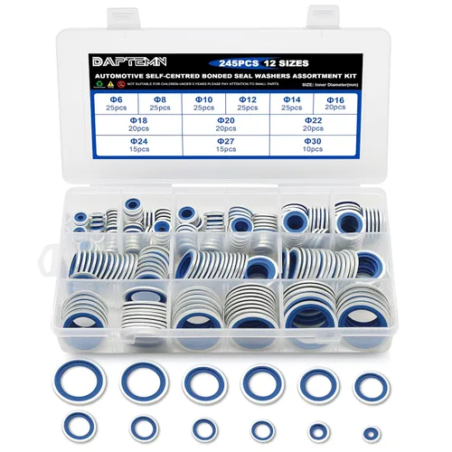 Miniatura 13 de 165 Piezas Arandelas de Sellado Adheridas, Arandelas de Goma de Sellado Autocentradas NBR Métricas de Acero Galvanizado en Zinc, Kit de Surtido