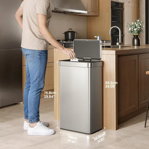 Miniatura 2 de EKO Nova - Basurero con sensor de 21 galones/80 litros de acero inoxidable, rectangular, sin contacto, con sensor de movimiento, color metálico mate