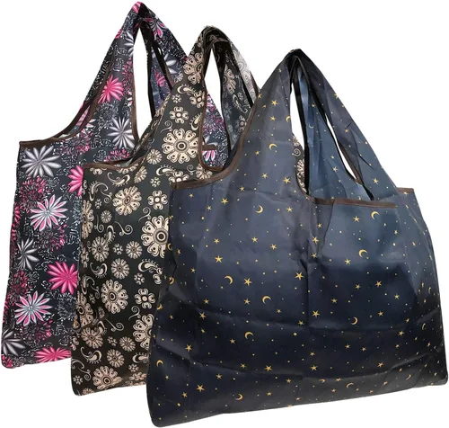 Miniatura 32 de alldyrew - Bolsa plegable para compras, reutilizable de nailon grande, 3 unidades Deliciosos alimentos