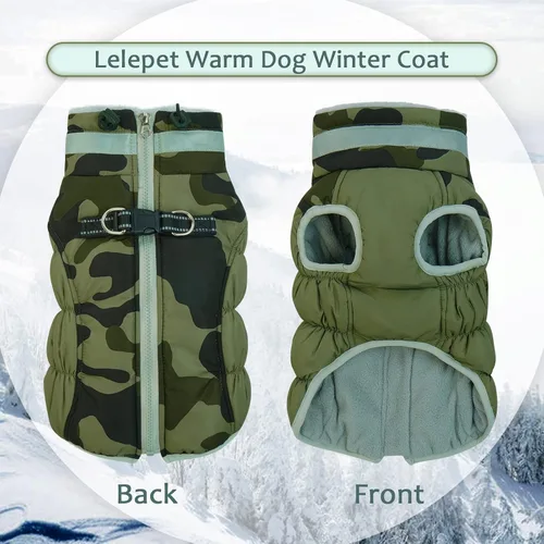 Miniatura 2 de Lelepet Abrigo cálido para perro, abrigo de invierno para perro, chaqueta impermeable para perros con arnés incorporado, chaleco reflectante