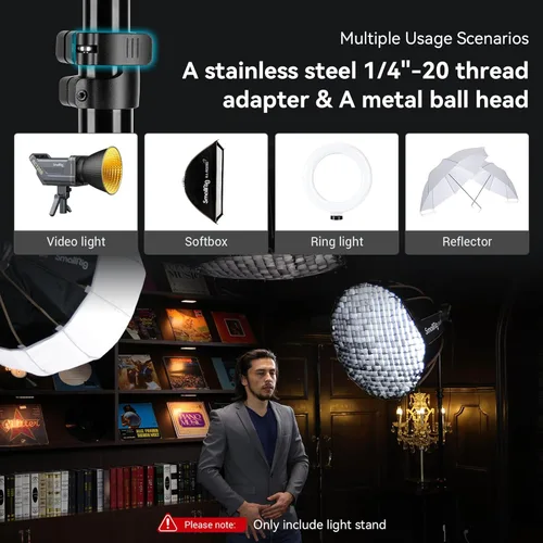 Miniatura 3 de SMALLRIG RA-S200 Soporte Ligero para Fotografía, 200cm / 6.6ft / 78.7", Negro, Aleación de Aluminio, Soporta hasta 4kg, Compatible con Reflectores