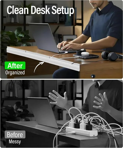 Miniatura 2 de Paquete de 6 organizadores de cables debajo del escritorio, canal en J abierto, bandeja organizadora de cables para escritorio, organizador de Blanco
